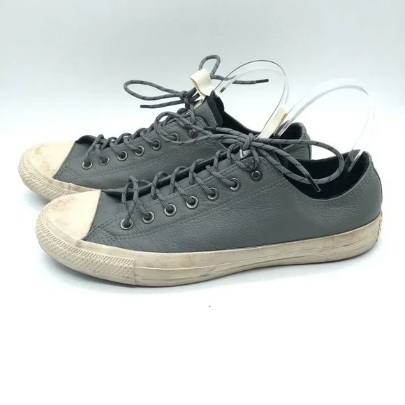 Converse All Star Mens Low Top Sneakers Leather Lace Up Gray White 12